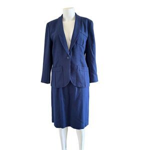 women’s M royal blue blazer skirt set vintage 90s linen